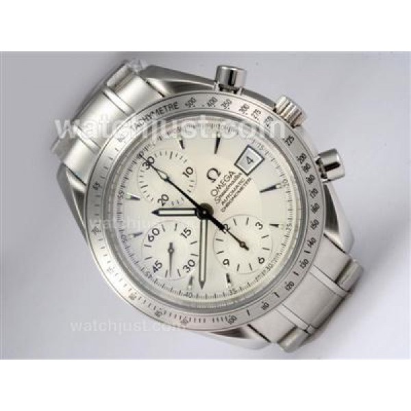 Omega Speedmaster Date Swiss Valjoux 7750 Movement AR Coating with White Dial