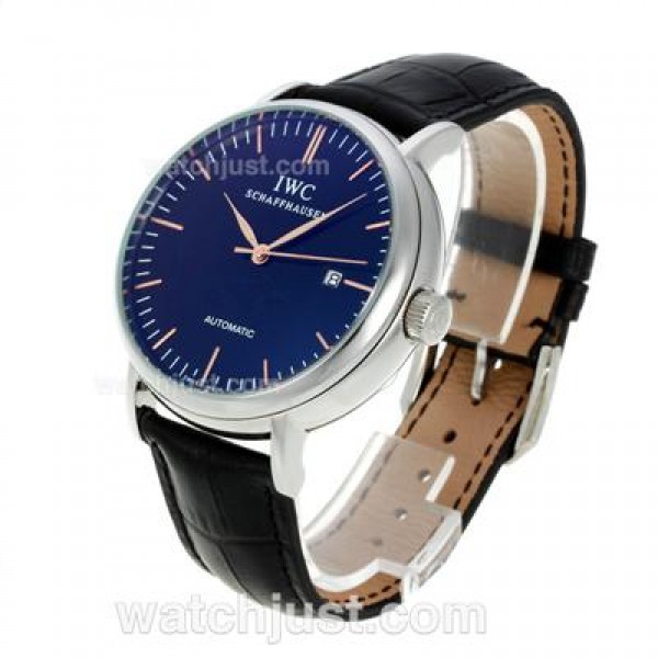 IWC Classic Automatic with Black Dial-Rose Gold Stick Markers-Leather Strap