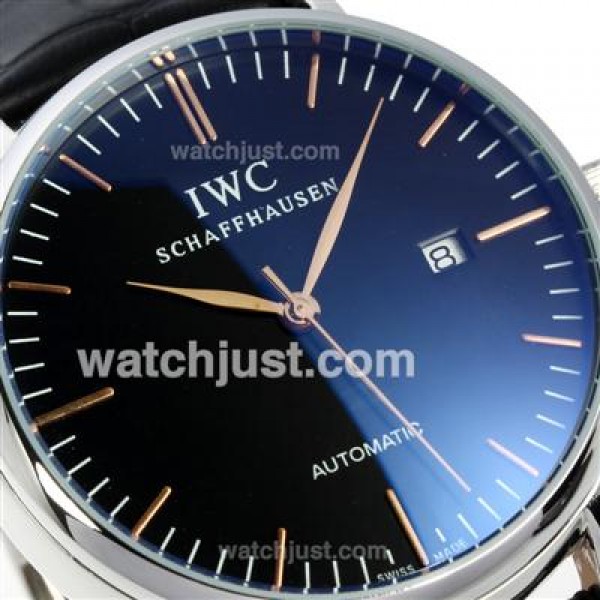 IWC Classic Automatic with Black Dial-Rose Gold Stick Markers-Leather Strap