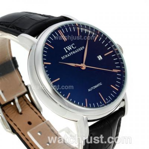 IWC Classic Automatic with Black Dial-Rose Gold Stick Markers-Leather Strap