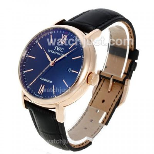IWC Portofino Automatic Rose Gold Case with Black Dial-Leather Strap