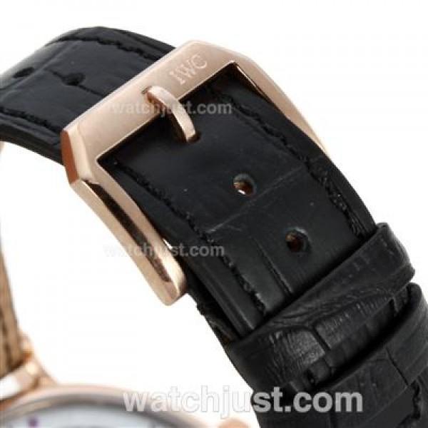 IWC Portofino Automatic Rose Gold Case with Black Dial-Leather Strap