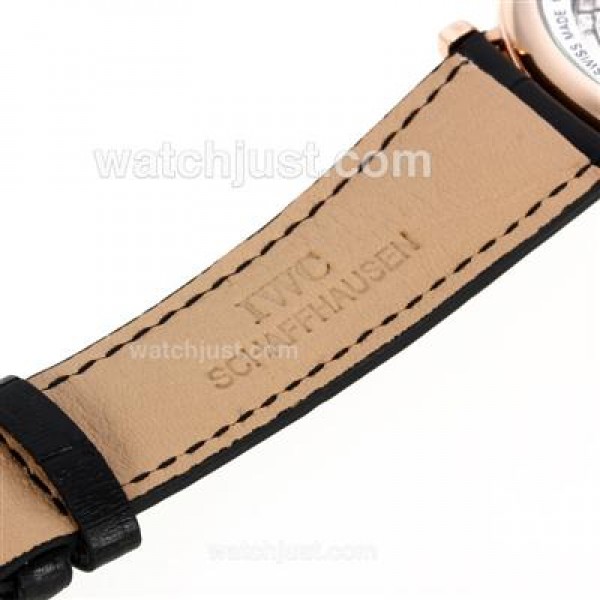 IWC Portofino Automatic Rose Gold Case with Black Dial-Leather Strap