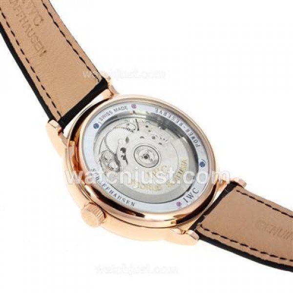 IWC Portofino Automatic Rose Gold Case with Black Dial-Leather Strap
