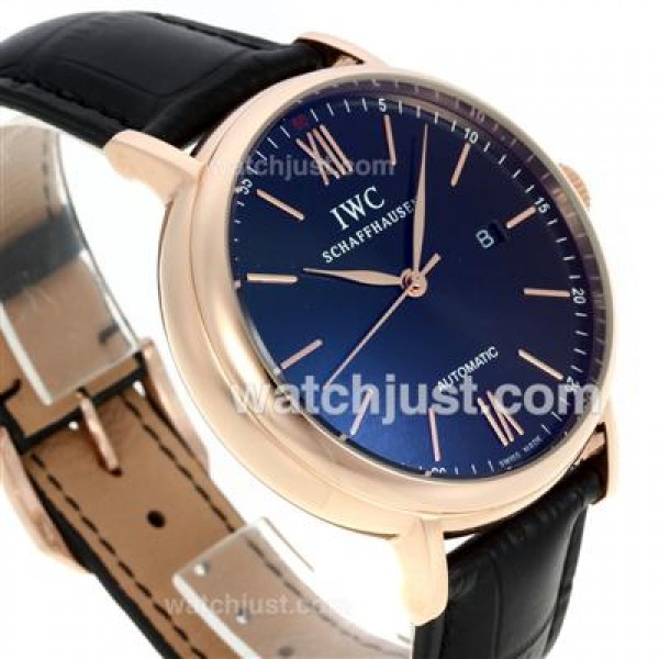 IWC Portofino Automatic Rose Gold Case with Black Dial-Leather Strap