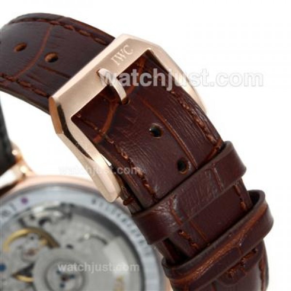 IWC Classic Automatic Stick Markers Rose Gold Case with White Dial-Leather Strap