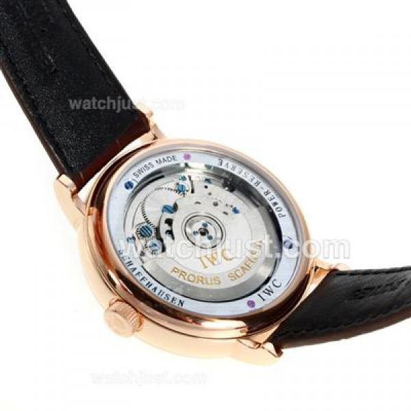 IWC Classic Automatic Stick Markers Rose Gold Case with White Dial-Leather Strap