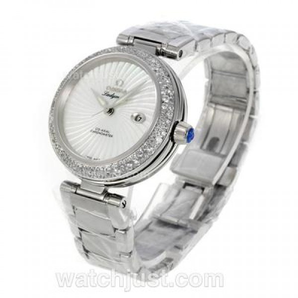Best Qualtiy Fake Omega Ladymatic Watches With White Dials For Women