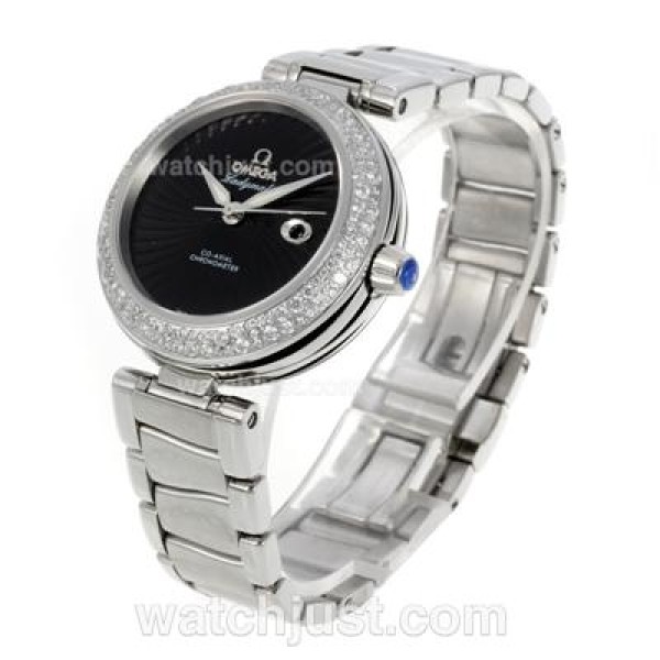 AAA Quality Omega Ladymatic Replica Watches With Black Dials For Women