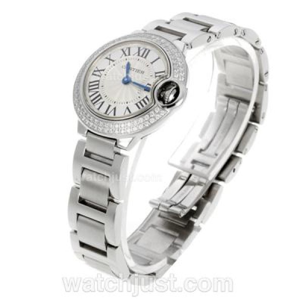 Cartier Ballon bleu de Cartier Swiss ETA Movement Diamond Bezel with White Dial S/S-Lady Size