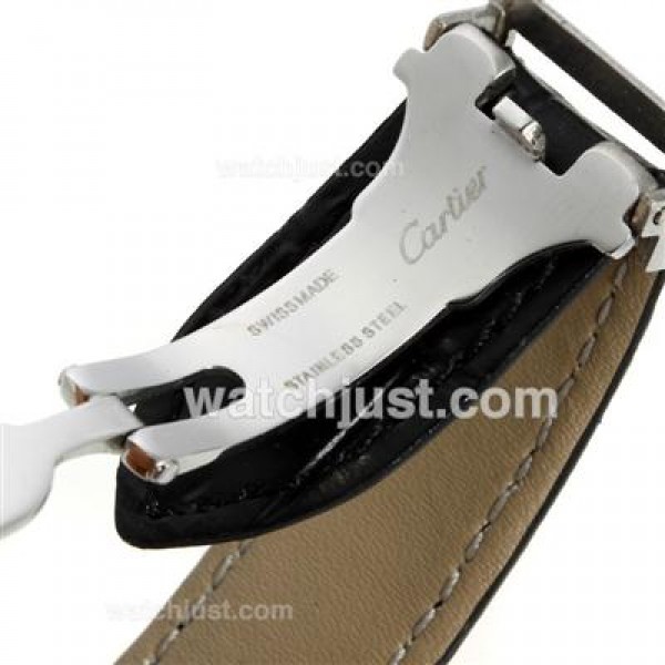 Cartier bleu de Cartier Diamond Bezel and Markers with White Dial Leather Strap-Lady Size