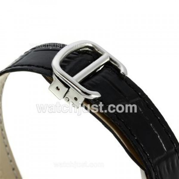 Cartier bleu de Cartier Diamond Bezel and Markers with White Dial Leather Strap-Lady Size