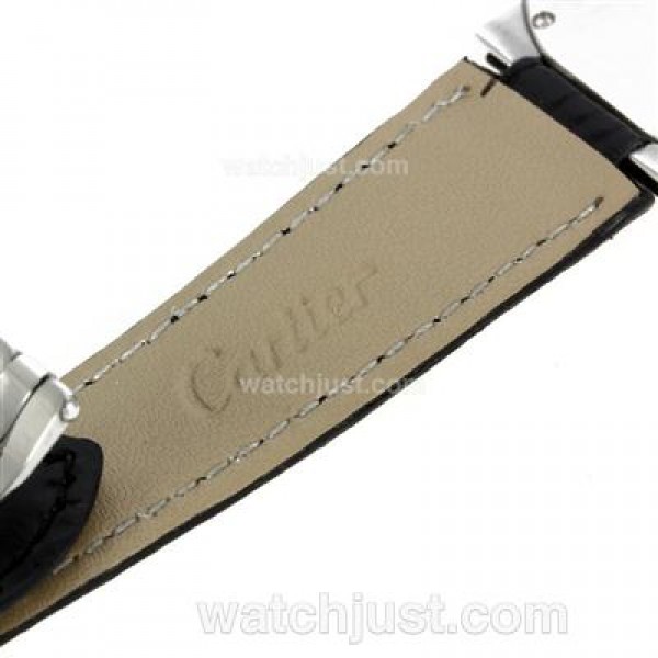 Cartier bleu de Cartier Diamond Bezel and Markers with White Dial Leather Strap-Lady Size