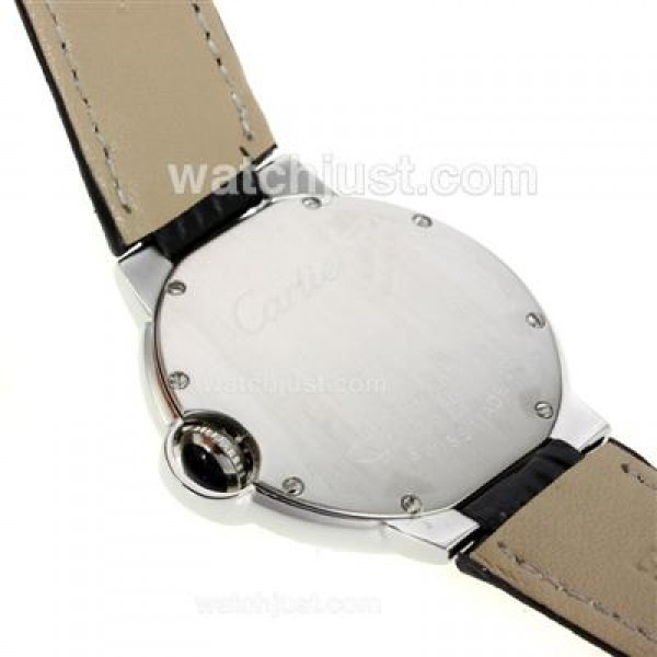 Cartier bleu de Cartier Diamond Bezel and Markers with White Dial Leather Strap-Lady Size