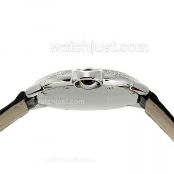 Cartier bleu de Cartier Diamond Bezel and Markers with White Dial Leather Strap-Lady Size