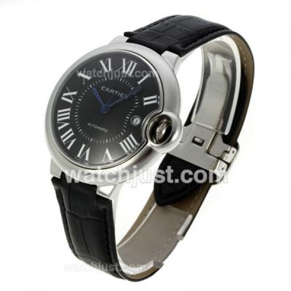 Cartier Ballon bleu de Cartier Automatic Roman Marker with Black Dial-Leather Strap