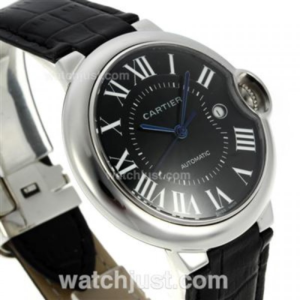 Cartier Ballon bleu de Cartier Automatic Roman Marker with Black Dial-Leather Strap