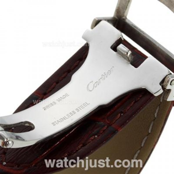 Cartier Ballon bleu de Cartier Roman Marker Diamond Bezel with White Dial-Leather Strap