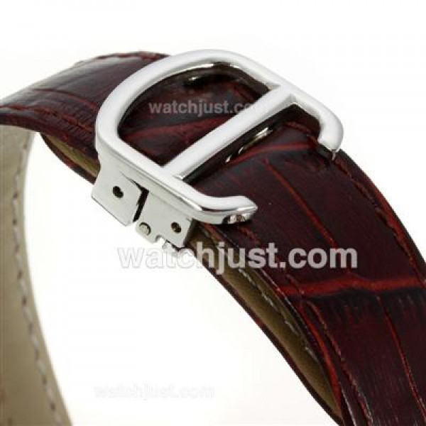 Cartier Ballon bleu de Cartier Roman Marker Diamond Bezel with White Dial-Leather Strap