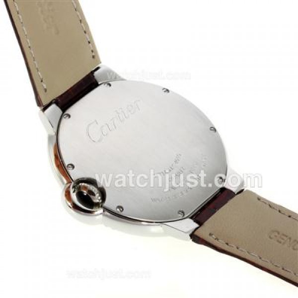 Cartier Ballon bleu de Cartier Roman Marker Diamond Bezel with White Dial-Leather Strap
