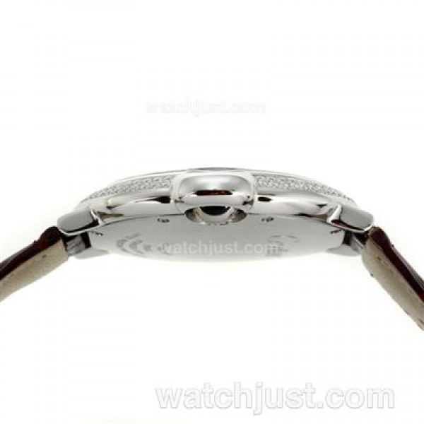 Cartier Ballon bleu de Cartier Roman Marker Diamond Bezel with White Dial-Leather Strap