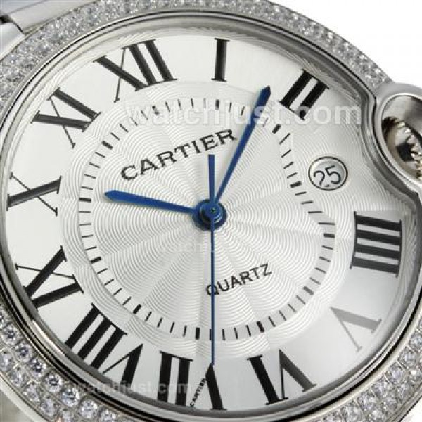 Cartier Ballon bleu de Cartier Roman Marker Diamond Bezel with White Dial S/S