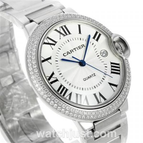 Cartier Ballon bleu de Cartier Roman Marker Diamond Bezel with White Dial S/S