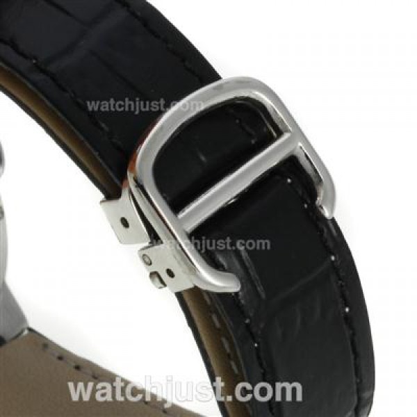Cartier Ballon bleu de Cartier Roman Markers with Black Dial-Leather Strap-Medium Size