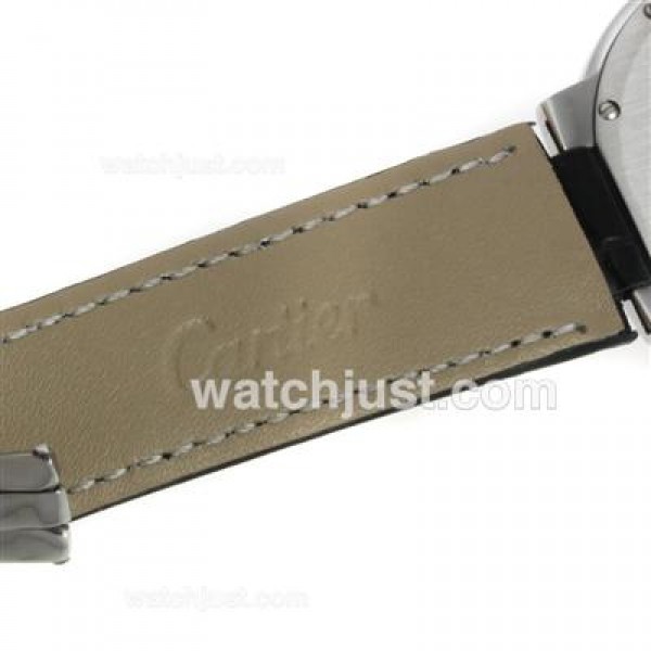 Cartier Ballon bleu de Cartier Roman Markers with Black Dial-Leather Strap-Medium Size