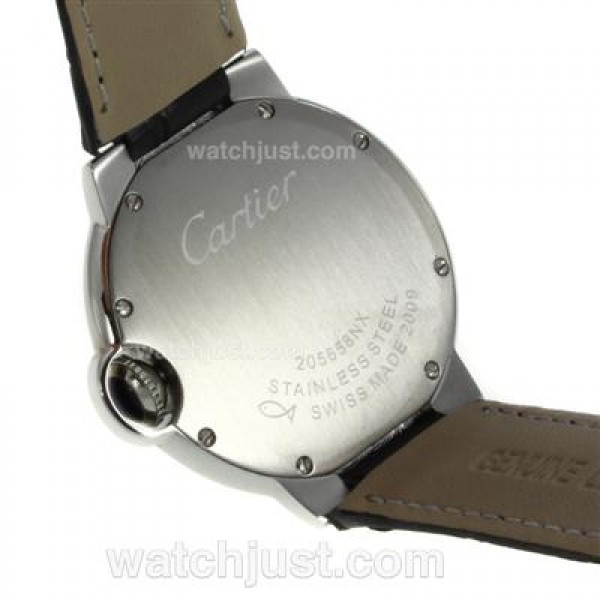 Cartier Ballon bleu de Cartier Roman Markers with Black Dial-Leather Strap-Medium Size