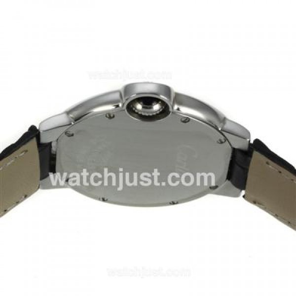 Cartier Ballon bleu de Cartier Roman Markers with Black Dial-Leather Strap-Medium Size