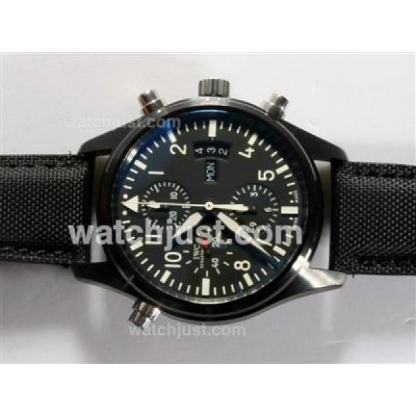 IWC Fliegeruhr Doppel Chronograph Swiss Valjoux 7750 Movement PVD Case with Black Dial-AR Coating