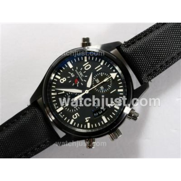IWC Fliegeruhr Doppel Chronograph Swiss Valjoux 7750 Movement PVD Case with Black Dial-AR Coating