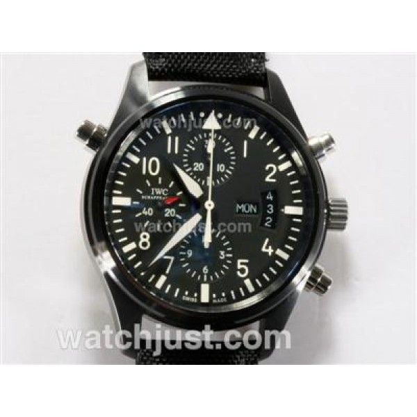 IWC Fliegeruhr Doppel Chronograph Swiss Valjoux 7750 Movement PVD Case with Black Dial-AR Coating