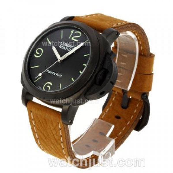 Panerai Luminor Marina Automatic PVD Case with Black Dial-Brown Leather Strap