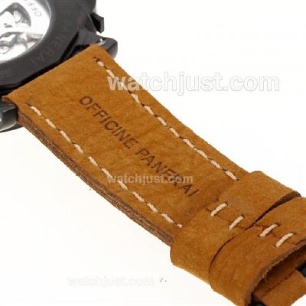 Panerai Luminor Marina Automatic PVD Case with Black Dial-Brown Leather Strap