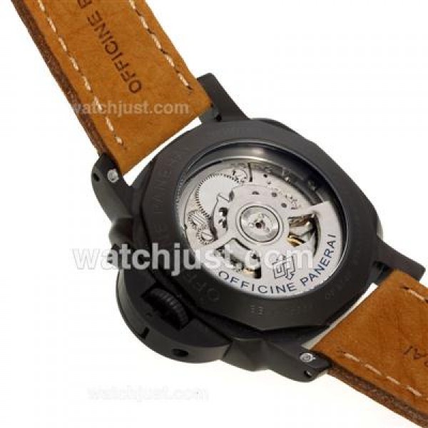 Panerai Luminor Marina Automatic PVD Case with Black Dial-Brown Leather Strap