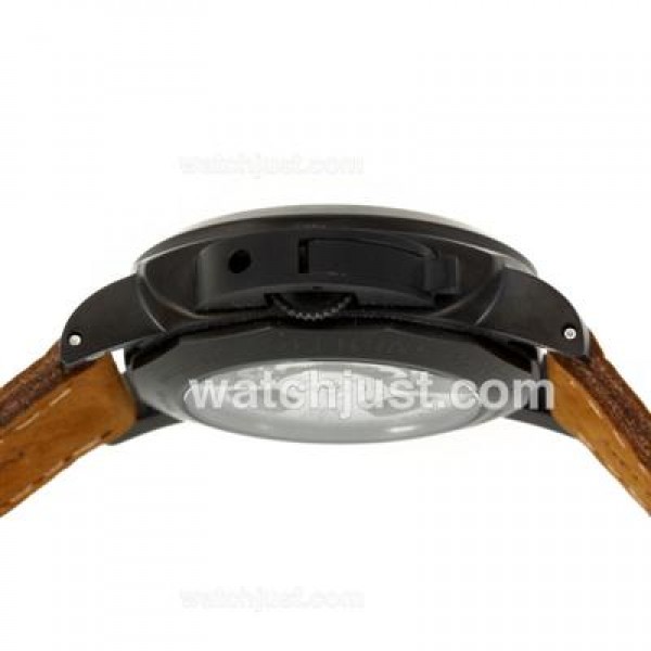 Panerai Luminor Marina Automatic PVD Case with Black Dial-Brown Leather Strap