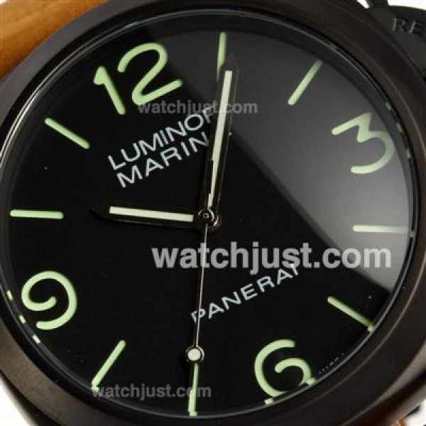 Panerai Luminor Marina Automatic PVD Case with Black Dial-Brown Leather Strap