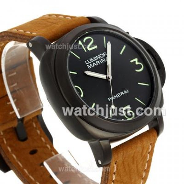 Panerai Luminor Marina Automatic PVD Case with Black Dial-Brown Leather Strap