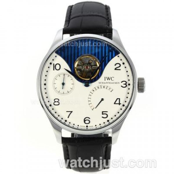 IWC Portuguese Tourbillon Working Power Reserve Automatic with White Dial-Leather Strap