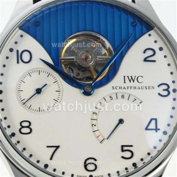 IWC Portuguese Tourbillon Working Power Reserve Automatic with White Dial-Leather Strap
