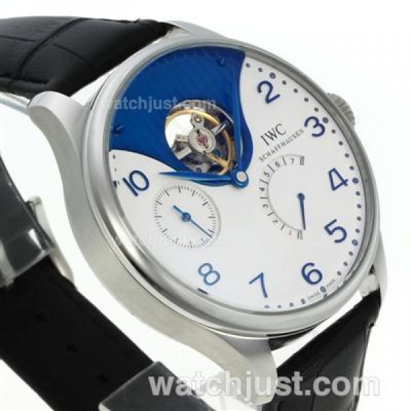 IWC Portuguese Tourbillon Working Power Reserve Automatic with White Dial-Leather Strap