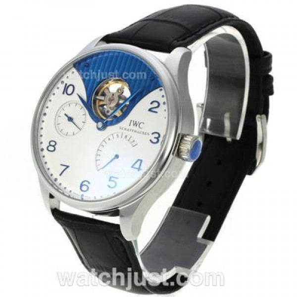IWC Portuguese Tourbillon Working Power Reserve Automatic with White Dial-Leather Strap