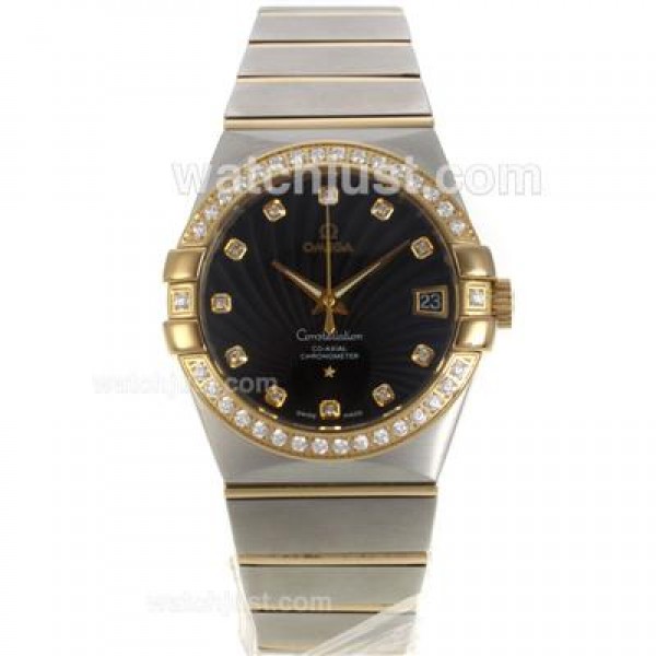 AAA Quality Omega Constellation Replica Watches With Black Dials And Gold & Steel Cases For Men