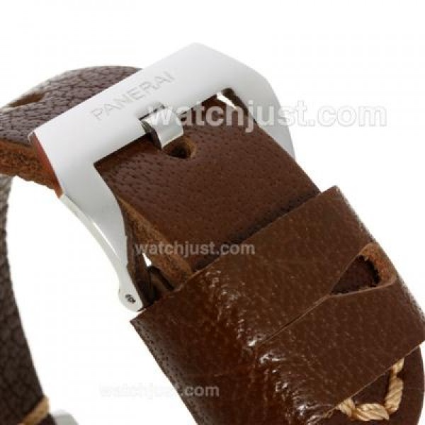 Panerai Luminor Marina Unitas 6497 Movement Swan Neck with White Dial-Coffee Leather Strap