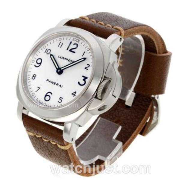 Panerai Luminor Marina Unitas 6497 Movement Swan Neck with White Dial-Coffee Leather Strap