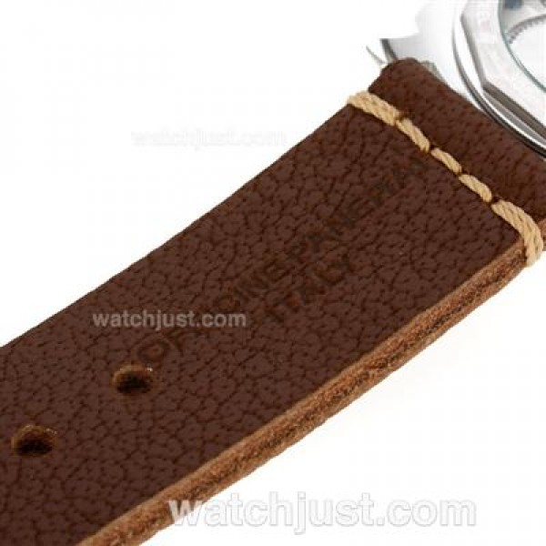 Panerai Luminor Marina Unitas 6497 Movement Swan Neck with White Dial-Coffee Leather Strap