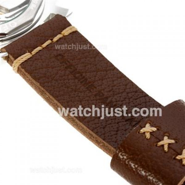 Panerai Luminor Marina Unitas 6497 Movement Swan Neck with White Dial-Coffee Leather Strap