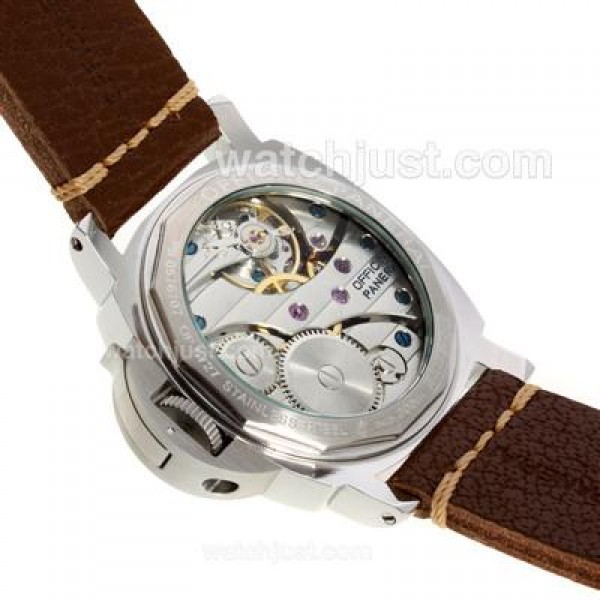 Panerai Luminor Marina Unitas 6497 Movement Swan Neck with White Dial-Coffee Leather Strap